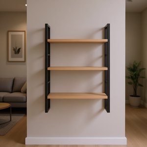 Estante de pared de madera maciza de roble duradero, 31,5 pulgadas x 23,6 pulgadas, unidad de exhibición de tres capas, diseño minimalista, almacenamiento para sala de estar - Product Image 2