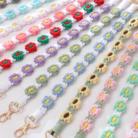 Gantungan Kunci Bunga Daisy Tenun Tangan, Liontin Gelang Bohemian, Rantai Ponsel