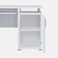 Escritorio Moderno Blanco para Computadora con 3 Cajones y Almacenamiento en Gabinete, Fácil Montaje (Bandeja para Teclado de Chapa de Madera Incluida)