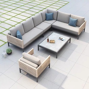 Luxury 4 Pieces PE <b>Rattan</b> Modern Modular Courtyard Garden All Weather Aluminum Outdoor Lounge Furniture <b>Rattan</b> <b>Sofas</b> Set - Product Image 3
