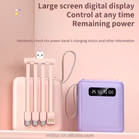 Batterie externe Li-Polymère rechargeable 10000 mAh avec affichage LED, charge rapide 37W, portable, câbles intégrés