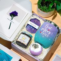 Panier-cadeau personnalisé en acier inoxydable violet, cadeaux de spa relaxants pour la fête des mères, anniversaire de femmes, produit promotionnel pour le bureau