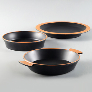 Round Melamine <b>Plates</b> <b>Black</b> With Copper Rim Commercial Use For Steak Pizza Hotel Restaurant Dishes - Product Image 4