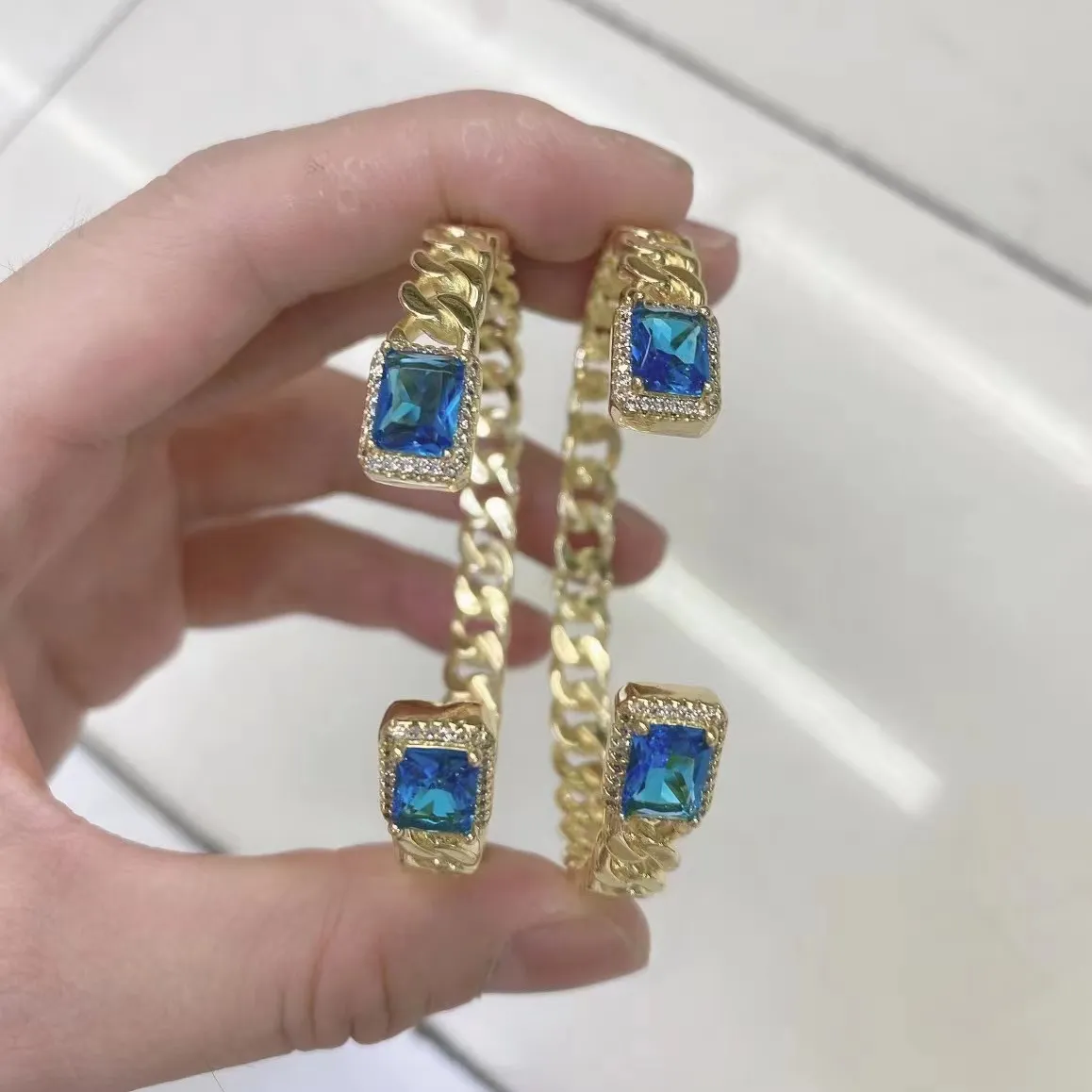 fashion Cuban chain jewelry bracelet / zircon bracelet cuff 18k gold copper bangle jewelry