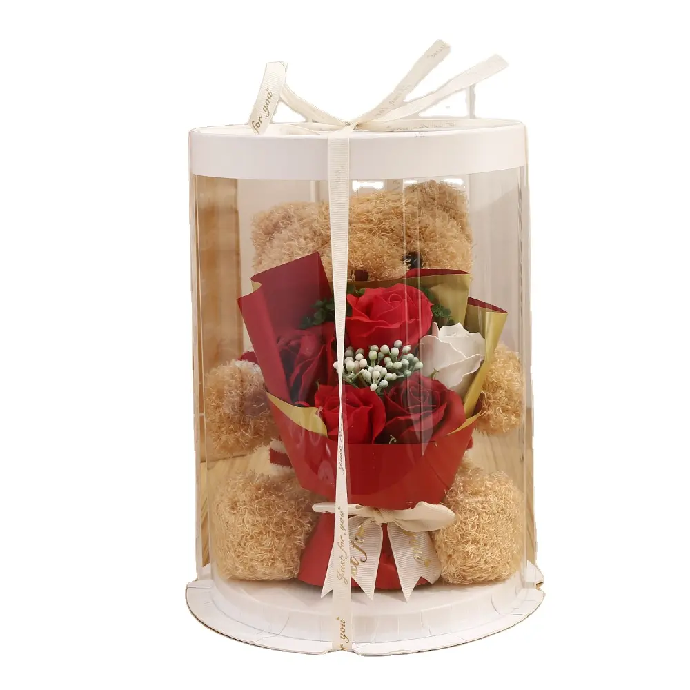 Rosa rosso coniglio arcobaleno Mini Rose 25 cm fiore per san valentino orsacchiotto fiori di sapone orsetti rosa con scatola regalo