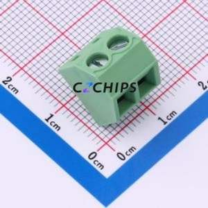 DB127S-5.0-2P-GN-S Screw Terminal Block Through hole Component (THT),P=5mm Connector 1x2P 5mm Green Through Hole - Product Image 1