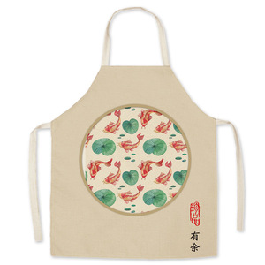 Vente en gros Tablier spécial chinois Tablier personnalisé en coton rouge avec impression or Tablier de cuisine - Product Image 3