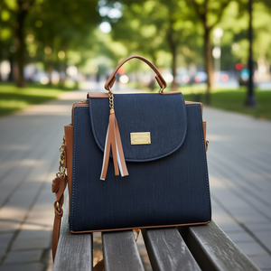 Bolso Bandolera de Mezclilla para Mujer Fana Hera, Cierre de Solapa, Decoración con Borlas, Estilo Casual, Asa Azul - Product Image 2