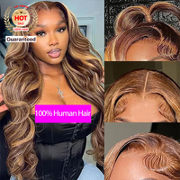 Perruque Lace Front 6x9 sans colle, Cheveux Humains, Ondulée, Couleur Ombrée Marron Châtain avec Mèches, avec Cordon de Serrage Invisible, Prête à Porter