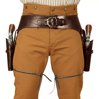 Set Kostum Ksatria Bajak Laut Abad Pertengahan Vintage, Sabuk Gantung Kulit Imitasi Hitam Model Double-leg, Dapat Disesuaikan