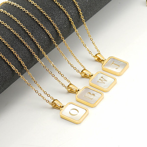 Zogxin Stainless Steel Square Letter Pendant Necklace With Mother Of Pearl Inlay For Women Gift Jewelry - Product Image 2