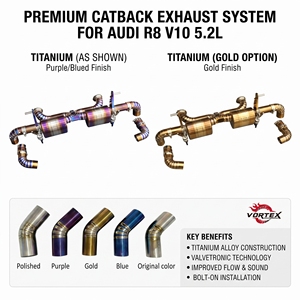 ระบบท่อไอเสียแบบ Catback วาล์วควบคุม Vortex Blue Burnt Titanium สำหรับ Audi R8 V10 5.2L ปี 2020-2024 ชุดแต่งเพิ่มสมรรถนะ - Product Image 1