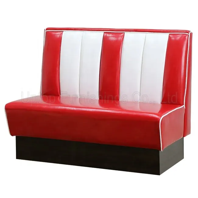(SP-KS269) Red white retro diner american restaurant sofa furniture banquette booth seating for wholesale