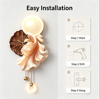 Horloge pendulaire 3D en forme de poisson rouge, avec lumières LED - une horloge silencieuse moderne à motif de poisson rouge et de lotus, adaptée au salon