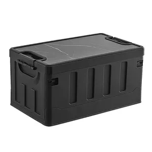 Caja de almacenamiento impermeable para exteriores de Taizhou, caja de almacenamiento de plástico de 54L con apertura lateral plegable para acampar