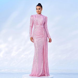 Robe de soirée européenne et américaine à manches longues, élégante, col rond, sexy et ajustée, style long, robe de demoiselle d'honneur - Product Image 2