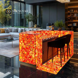 Encimera de barra de ágata de cuarzo de cristal rojo de <span class=keywords><strong>Calcedonia</strong></span> retroiluminada natural moderna personalizada - Product Image 3