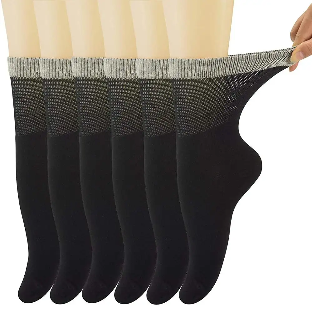 Yoga Bamboo Diabetic Seamless Toe Crew Black Socks Women