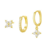 Ensemble de 3 pièces en argent sterling S925 français trèfle à quatre feuilles en or exquis petit clou Zircon boucles d'oreilles créoles fines pour femmes