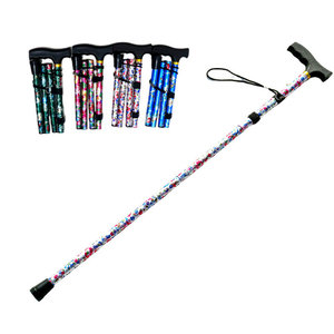 Bâton de marche télescopique en alliage d'aluminium à poignée carrée, imprimé, 3 sections, pliable, portable, style tendance - Product Image 4
