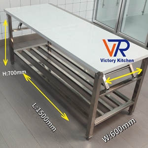Mesa de Centro Rectangular de Acero Inoxidable 201 SS Comercial VICTORY KITCHEN, Resistente, con Capacidad de 200 kg, para Hoteles y Restaurantes - Product Image 6