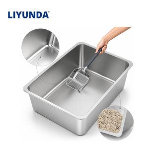 Caja de Arena para Gatos Liyunda Ecológica de Acero Inoxidable con Control de Olores para Gatitos, Gatos Recién Nacidos y Conejos, 45x35x15cm, Limpieza de Mascotas - Product Image 3