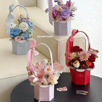 Boîte à fleurs en carton hexagonale à pois de style coréen, petite, à tenir à la main, pour emballage de bouquet DIY, boîte vide pour fleurs