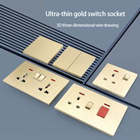 Prise murale en plastique PC couleur or champagne DepoGuye, interrupteur EU français Schuko UK 13A USB Type C 6 prises pour l'Europe et le Moyen-Orient