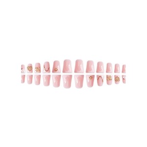 24 <span class=keywords><strong>Uñas</strong></span> Postizas de Plástico con Diseño de Flores Francesas, <span class=keywords><strong>Uñas</strong></span> Artificiales Cortas con Pegamento, Estilo Dulce y Lindo con Diamantes Rotos - Product Image 5