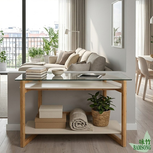 <span class=keywords><strong>Bureau</strong></span> d'<span class=keywords><strong>ordinateur</strong></span> avec plateau en verre, structure en bambou durable, personnalisable, vente en gros, écologique, pour usage domestique, commercial, avec étagère <span class=keywords><strong>de</strong></span> rangement - Product Image 5