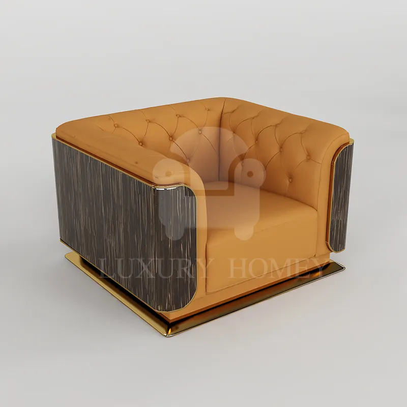 Modern Leather Wood Floor Armchair Luxury Wooden Sofa Chair Design Sitting Room Floor Couch Living Room One Seater Single Chairs