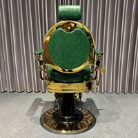 Fauteuil de barbier de luxe rétro vert et or, fauteuil de salon hydraulique inclinable, fauteuil pivotant pour salon de coiffure