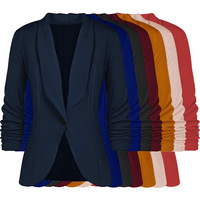 Blazer de bureau pour femmes, style costume d'affaires, manches longues, automne-printemps, taille cintrée, veste courte, col rabattu, bouton pour femmes