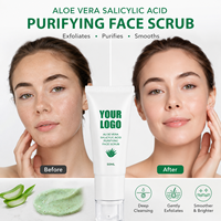 Scrub Wajah Aloe Vera Asam Salisilat 50g, Eksfoliasi Lembut, Membersihkan, Menghaluskan, Mencerahkan, Pembersihan Mendalam, Logo Custom