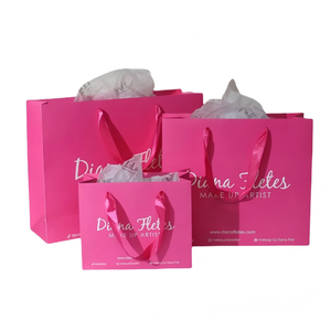 Sacs cadeaux en papier de luxe imprimés avec logo personnalisé, sacs de shopping boutique, sacs en papier rose avec votre propre logo - Product Image 2