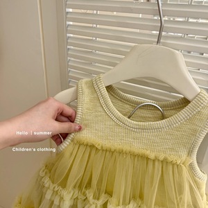 Korean Style Girls' Mesh Vest Dress Solid Color Cotton Baby Princess Dress Summer Children's Clothing - Product Image 2