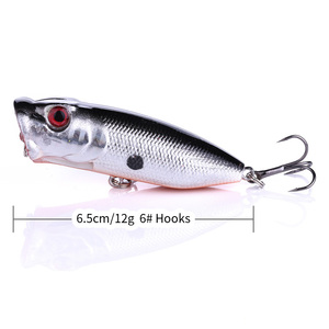 6,5 cm 12 g 5 pièces/boîte Vente en gros Appâts de pêche de surface Ensemble de leurres <span class=keywords><strong>Rush</strong></span> Popper Ensemble de leurres durs pour la pêche au black-bass - Product Image 6