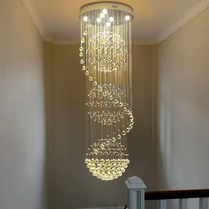 Grandi luci personalizzate a sfera di cristallo a spirale con luci del pianeta della hall dell'hotel hanno portato lunghi lampadari - Product Image 5