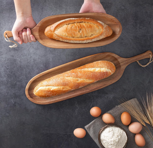 Plateau à <span class=keywords><strong>fromage</strong></span> en bois d'acacia personnalisable en gros, plateau en bois en forme <span class=keywords><strong>de</strong></span> feuille, plateau <span class=keywords><strong>de</strong></span> service en bois avec poignée pour le pain, les apéritifs, les collations - Product Image 3