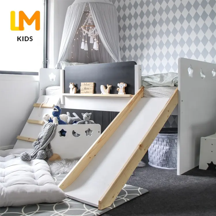 LM set furnitur kamar tidur anak perempuan, tempat tidur susun dengan geser dan kembar untuk balita, tempat tidur bank untuk anak-anak