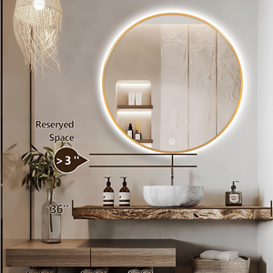 Espejo de Baño Moderno LED de 32 Pulgadas, Espejo de Pared con Marco Dorado Retroiluminado, Luz Inteligente Antivaho, Espejo Redondo para Sala de Estar y Salón - Product Image 3