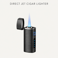 Briquet torche noir brossé, briquet à flamme jet, coupe-vent, rechargeable USB, avec fenêtre de niveau de carburant visible, cadeau pour hommes, vente en gros