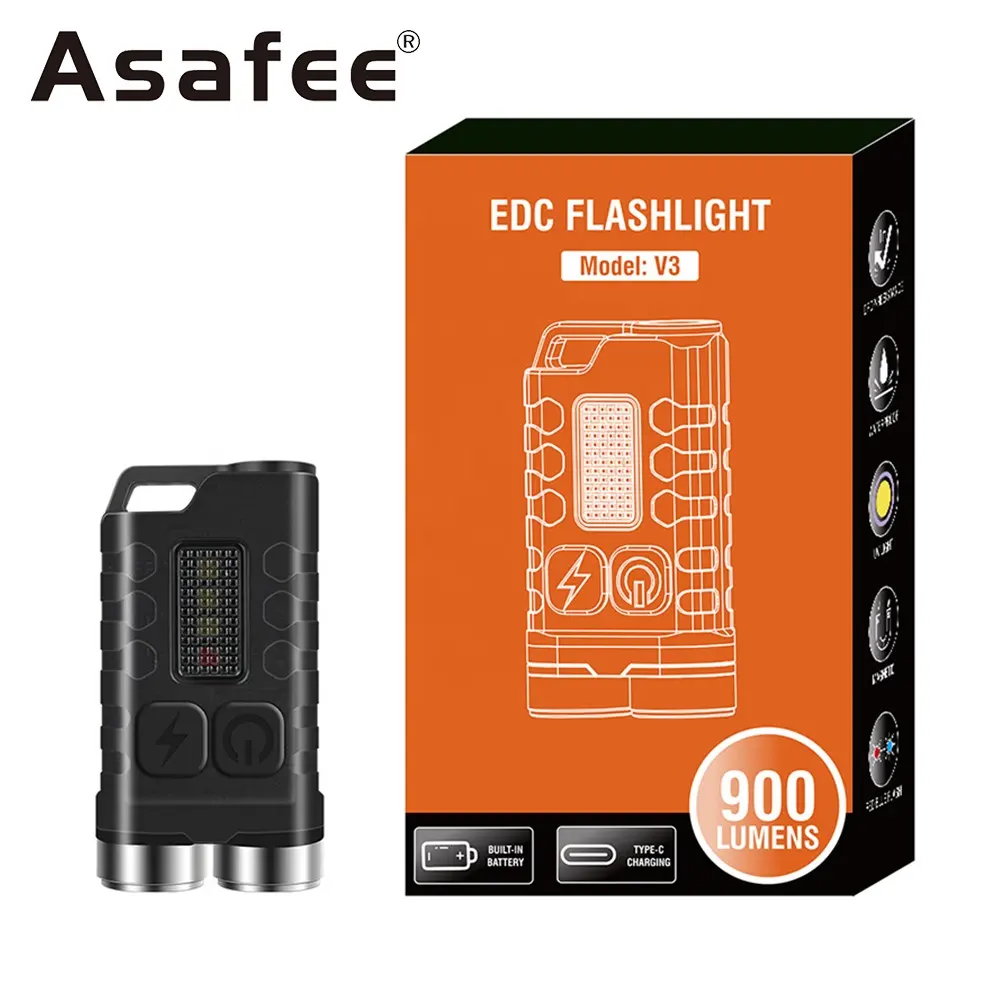 EDC Flashlight 900lumen High Power Mini Keychain Dual Head Gift LED Torch Light Outdoor Camping Waterproof Flashlight Lamp