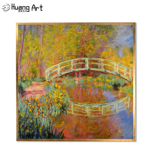 Arte de pared de <span class=keywords><strong>paisaje</strong></span> moderno hecho a mano, <span class=keywords><strong>pintura</strong></span> al óleo de Monet de estilo impresionista puro sobre lienzo, Escena de puente japonés, decoración de habitación - Product Image 1