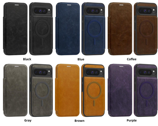 LingDun Magnetic Flip Leather Cover for Google Pixel 10 Pro XL 9A Protective Case Card Slots Electroplate Back Covers