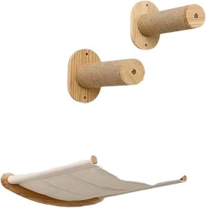 Arbre à chat écologique marron avec hamac, perchoirs, griffoir mural en bois et meuble flottant pour chat, thème Noël - Product Image 6