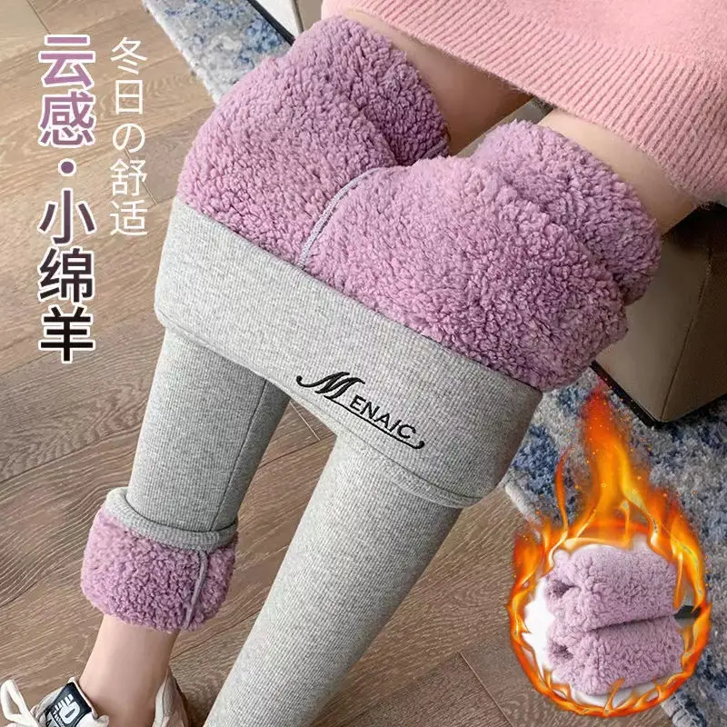 Winter Plus Size Thick Cashmere Fleece Warm Women Tights Pants Solid Color High Waist Side Letters Women Warm Leggings