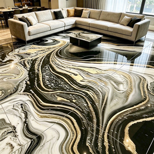 Piastrelle in Porcellana Effetto Marmo Nero Onice Agata 600x600, Finitura Lucida con Venature Dorate, per <span class=keywords><strong>Pavimenti</strong></span> e Pareti di Ville, Hotel e Progetti di Lusso - Product Image 4