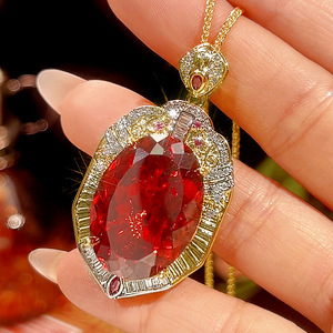 Vintage Jewelry Eco-friendly <b>Copper</b> Gold Plated 18*25MM Oval Shape Emerald Zircon Pendant Necklace for Evening Banquet Wear - Product Image 5