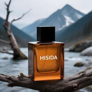 Vaporisateur de parfum vide carré ambré à sertir personnalisé 30ml 50ml 100ml Flacon de parfum en verre avec bouchon en bois - Product Image 1